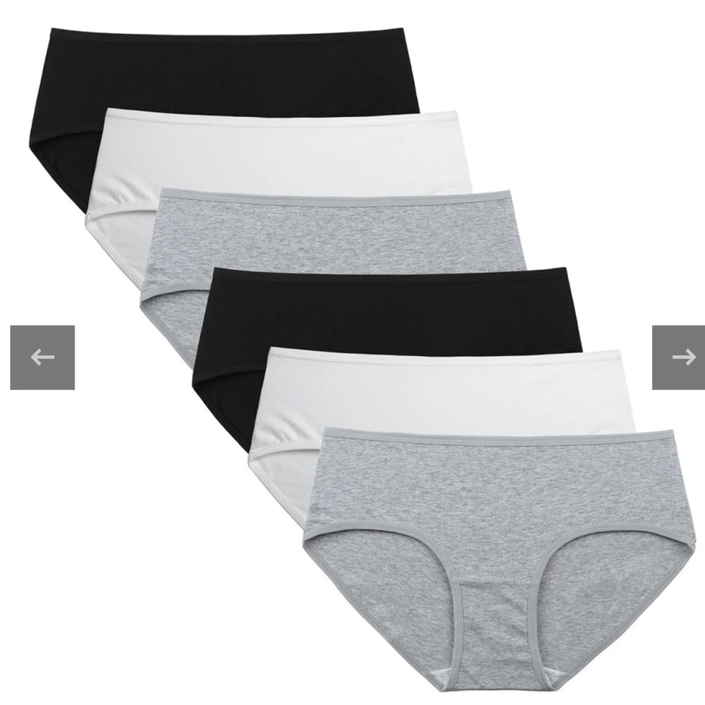 NEW INNERSY Cotton Mid Waist Hipster 6-Pack  black white and grey size: M